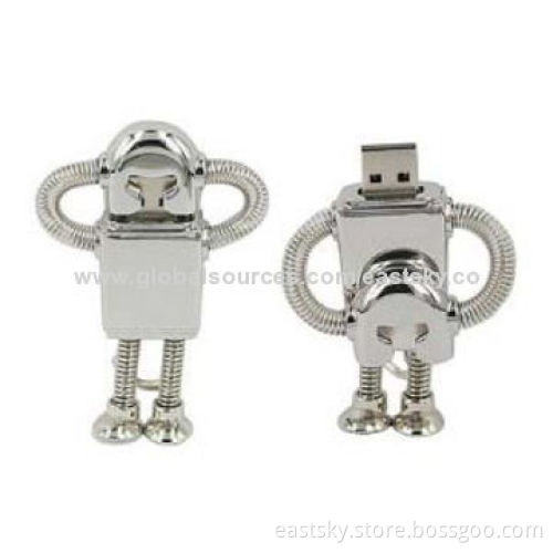 Promotional robot shape USB drive, made of metal material, capless, 64MB to 32GB memory capacity